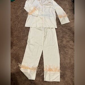 White Feather Trimmed Suit Set